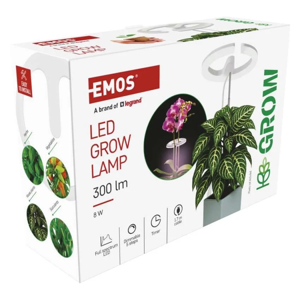 LED GROW pestovateľská lampa 8 W, časovač, stmievateľná - biela