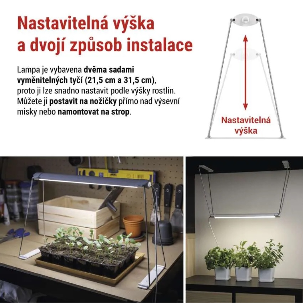 LED GROW pestovateľská lampa na sadenice 15 W, časovač - biela