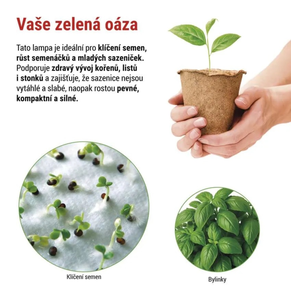 LED GROW pestovateľská lampa na sadenice 15 W, časovač - biela