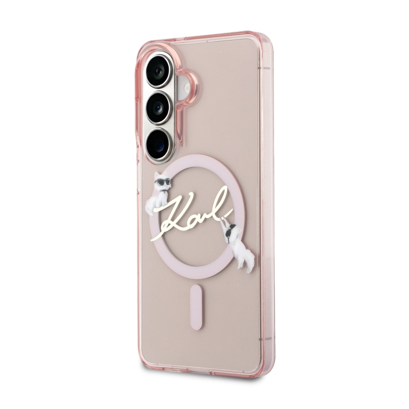 Karl Lagerfeld IML Choupette Karl Script Logo Magnetický zadný kryt pre Samsung Galaxy S26 Pink