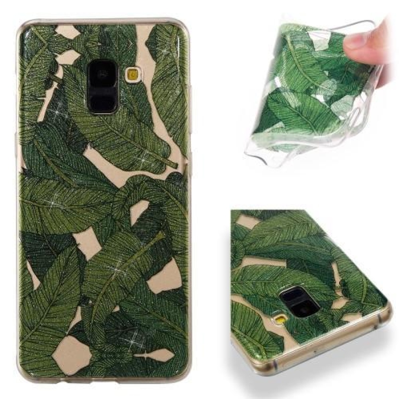 Lesklý gélový obal s motívom na Samsung Galaxy A8 (2018) - lístky
