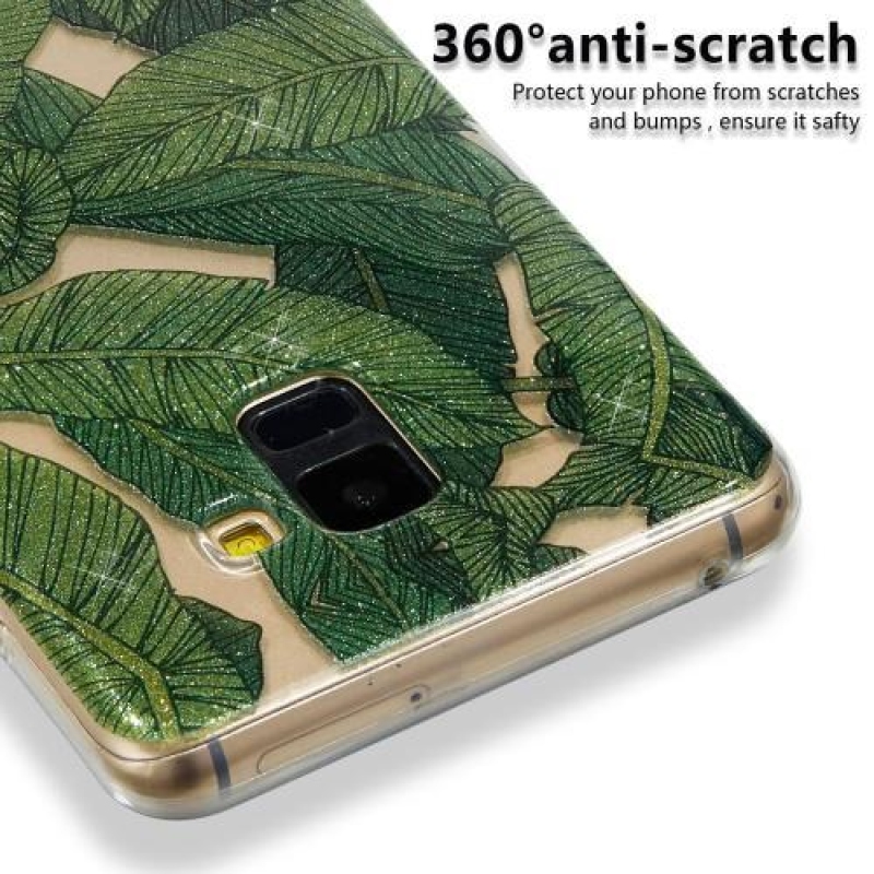 Lesklý gélový obal s motívom na Samsung Galaxy A8 (2018) - lístky