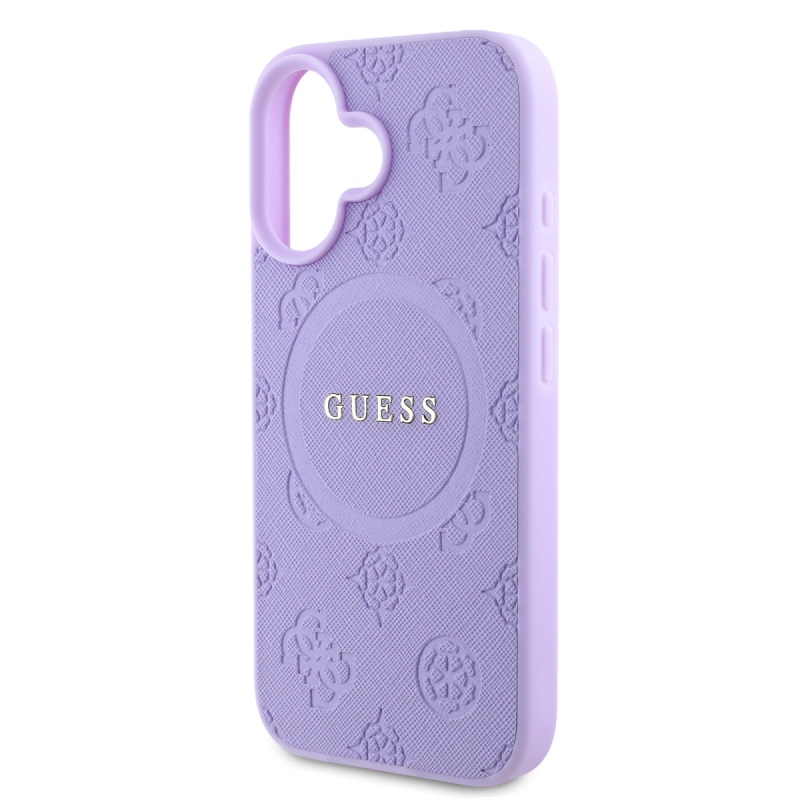 Guess Saffiano Peón Stamp MagSafe Zadný Kryt pre iPhone 16 Purple