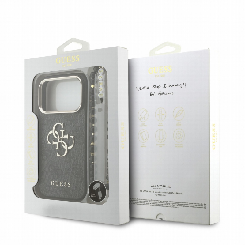 Guess PU 4G Metal Logo Strap – zadný kryt pre iPhone 18 Pro, čierny