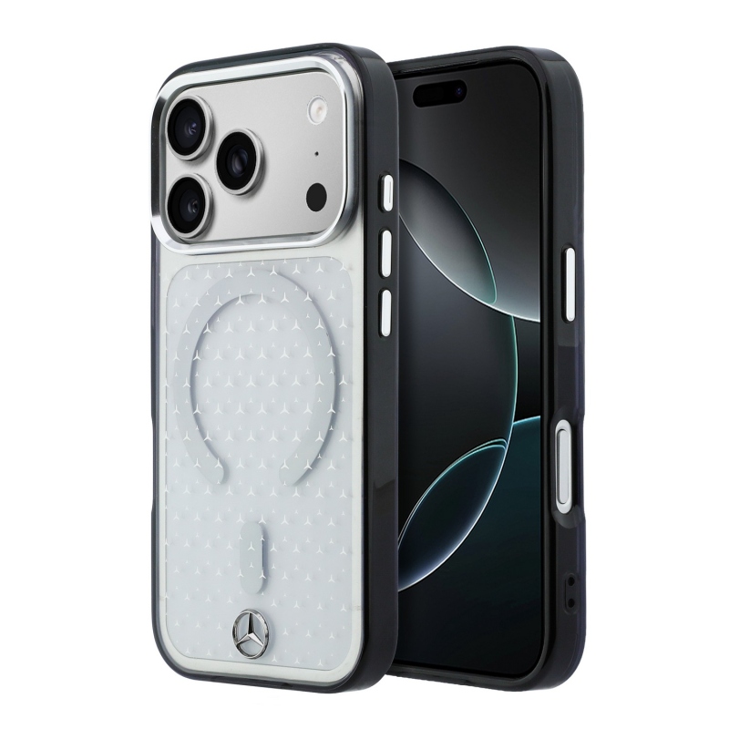 Mercedes PC/TPU Star Pattern MagSafe zadný kryt pre iPhone 18 Pro Max, priehľadný/čierny