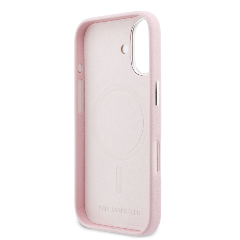 Karl Lagerfeld PU Karl and Choupette Heads Pins MagSafe Back Cover pre iPhone 17 Pink