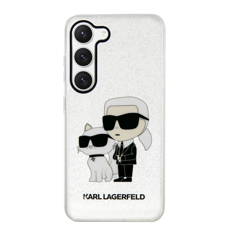 Karl Lagerfeld IML Glitter Karl and Choupette NFT Zadný Kryt pre Samsung Galaxy S23 - priehľadný