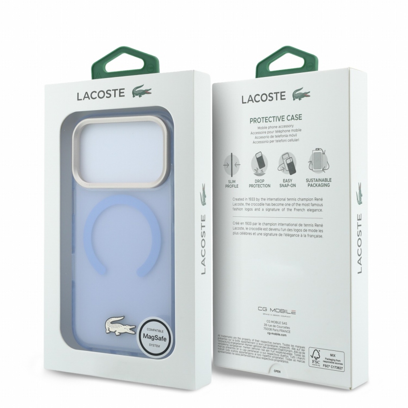 Lacoste IML Shockproof Petit Pique Gold Logo MagSafe zadný kryt pre iPhone 18 Pro Blue