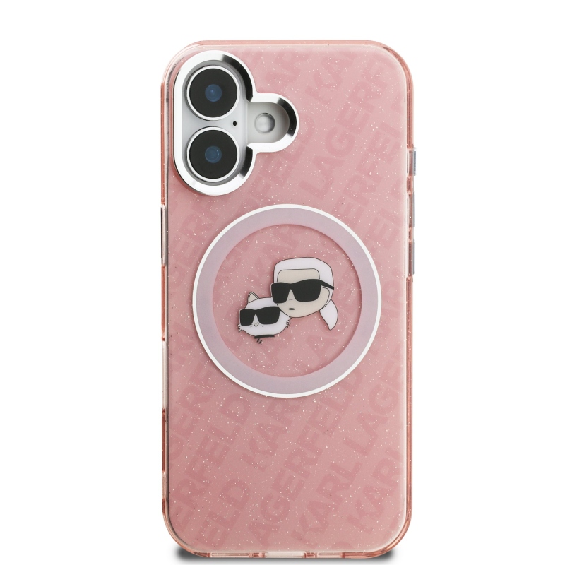 Karl Lagerfeld IML K&CH Heads Repeated Logo MagSafe Zadný Kryt pre iPhone 16 Pink