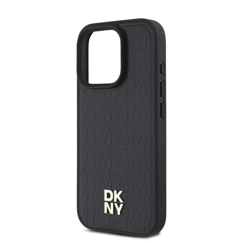 DKNY PU Leather Repeat Pattern Stack Logo MagSafe Zadný Kryt pre iPhone 16 Pro Black