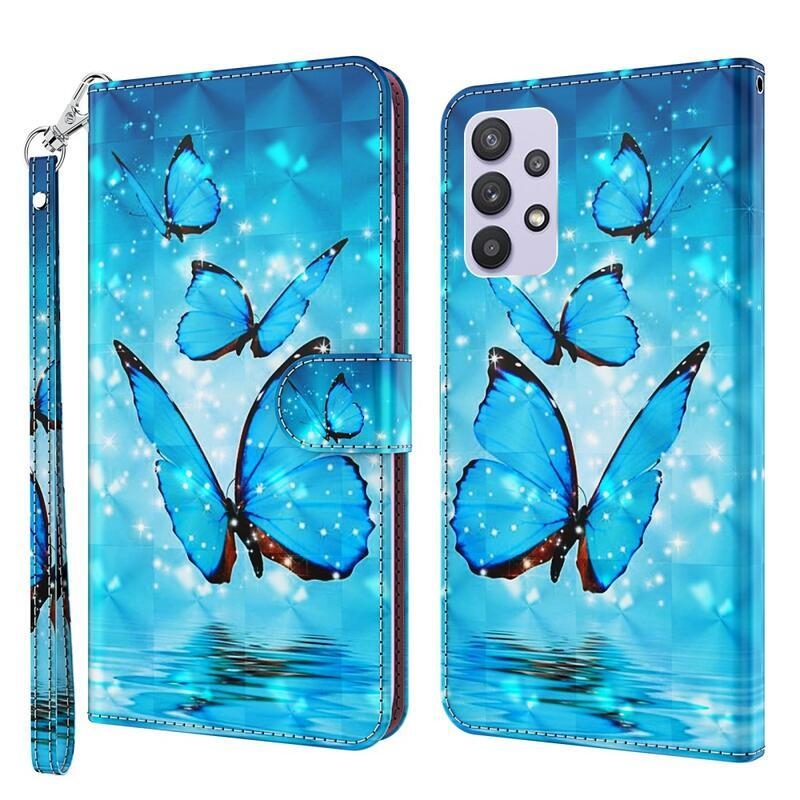 Print peněženkové puzdro na mobil Samsung Galaxy A32 5G - modrí motýle