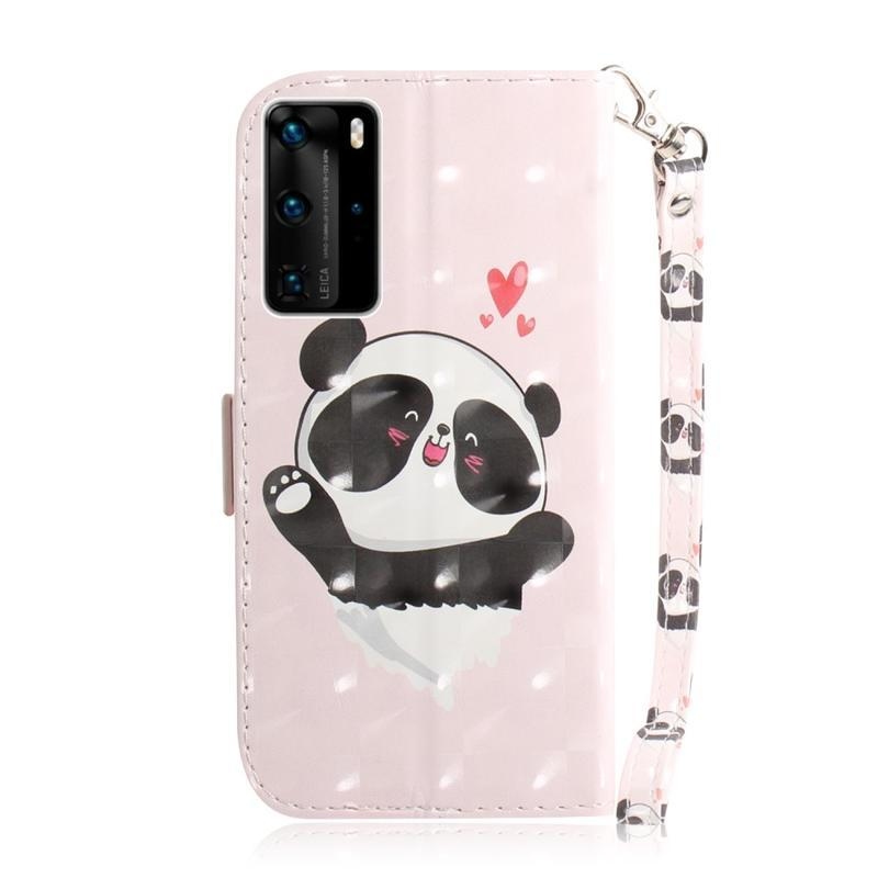 Light PU kožené peněženkové puzdro na mobil Huawei P40 Pro - roztomilá panda