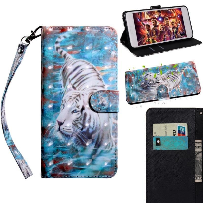 Light PU kožené peněženkové puzdro na mobil iPhone 12 mini - biely tiger