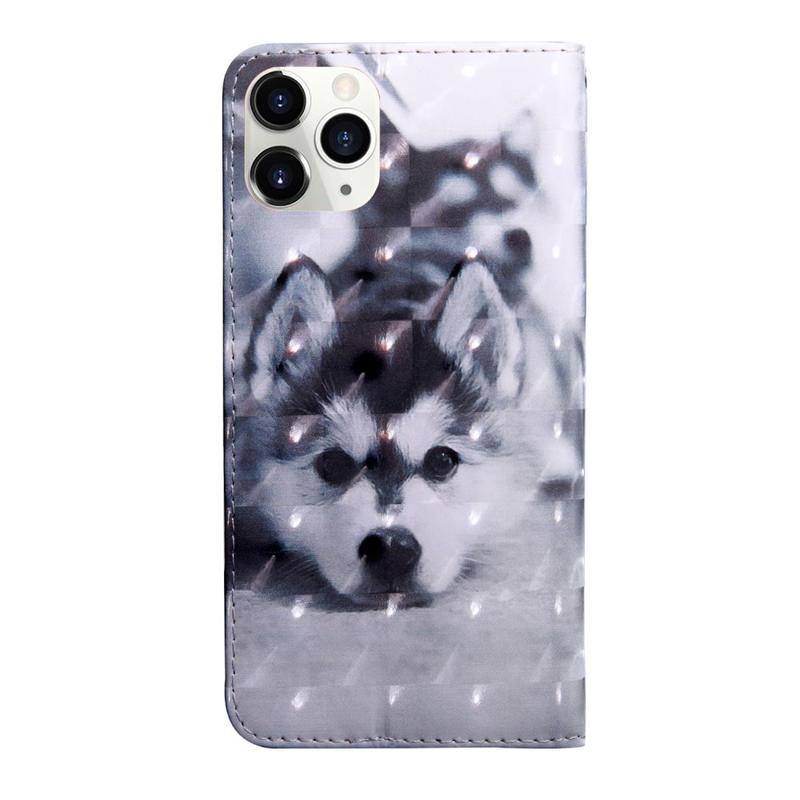 Light PU kožené peněženkové puzdro na mobil iPhone 12 mini - čiernobiely vlk