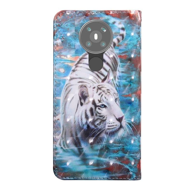 Light PU kožené peněženkové puzdro na mobil Nokia 5.3 - biely tiger