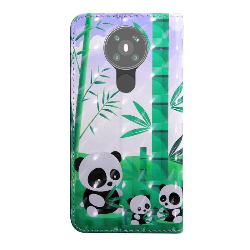 Light PU kožené peněženkové puzdro na mobil Nokia 5.3 - pandy a bambus