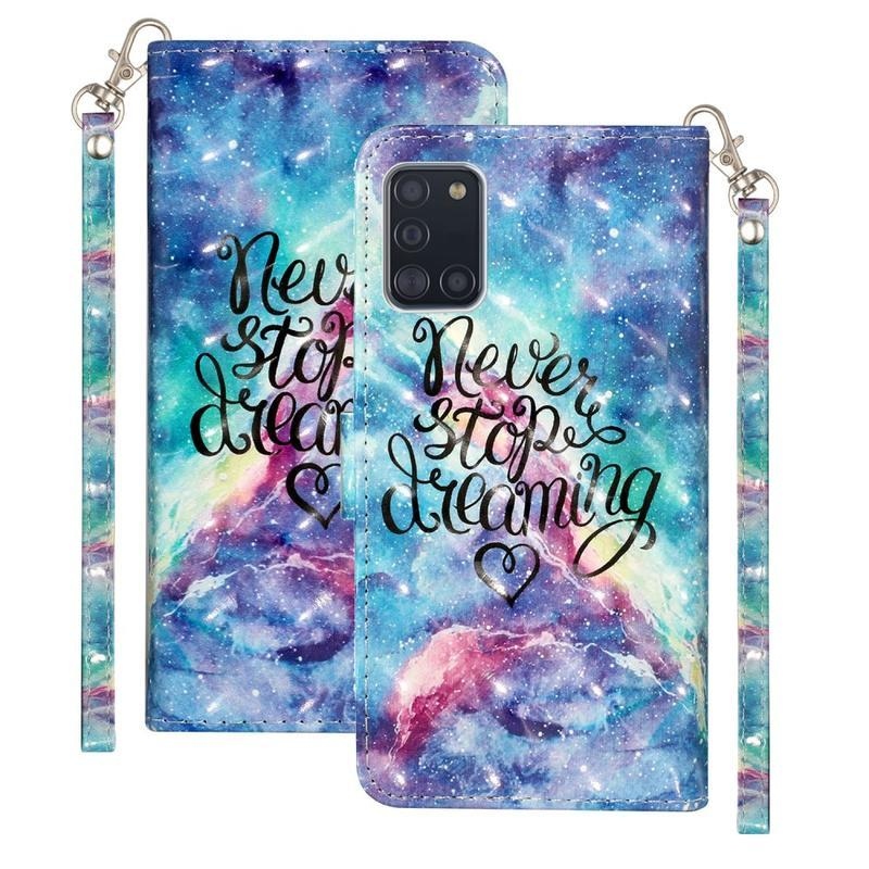 Light PU kožené peněženkové puzdro na mobil Samsung Galaxy A31 - neprestávaj snívať