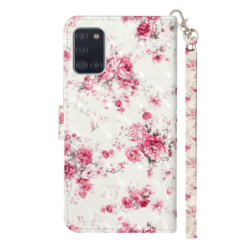 Light PU kožené peněženkové puzdro na mobil Samsung Galaxy A31 - ružové kvety