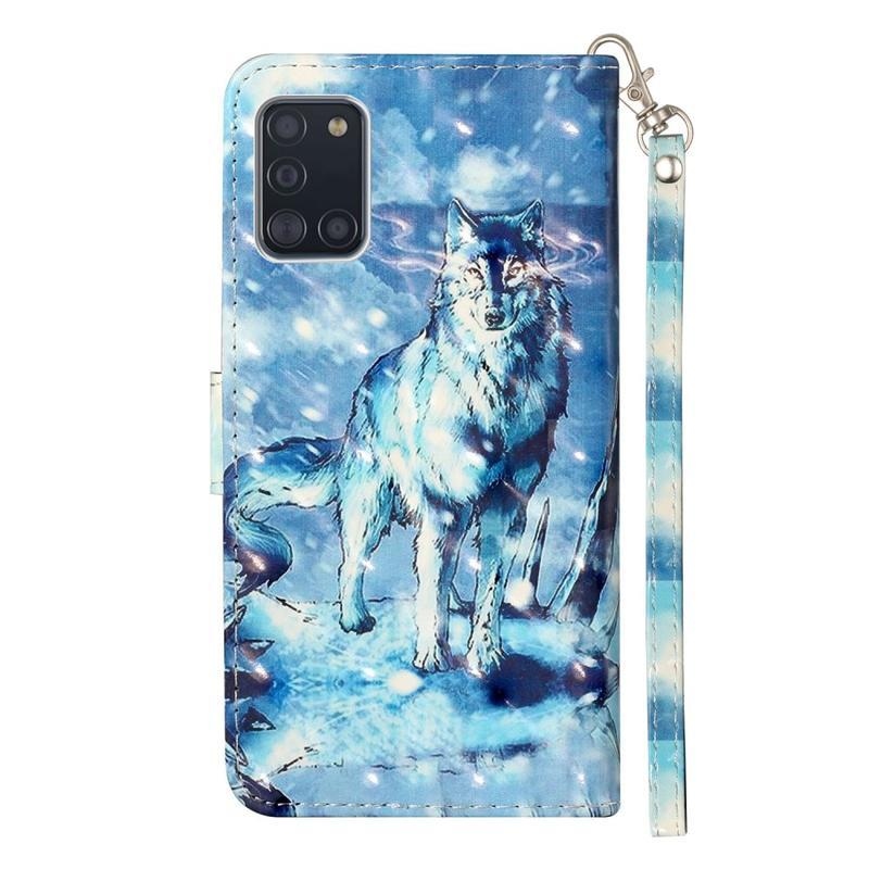 Light PU kožené peněženkové puzdro na mobil Samsung Galaxy A31 - vlk