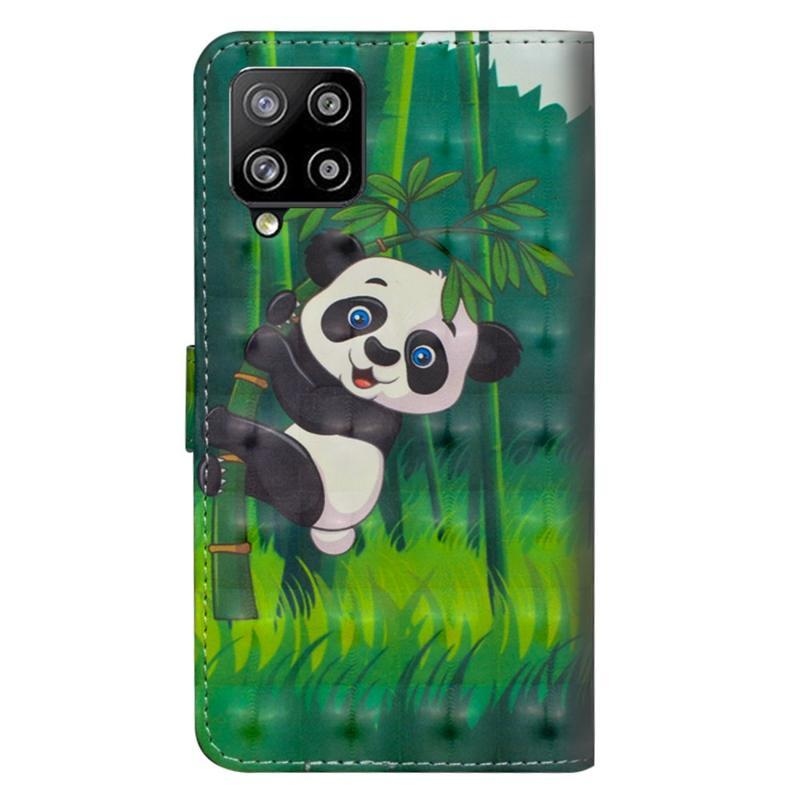 Print PU kožené peněženkové puzdro na mobil Samsung Galaxy A42 5G - panda na bambuse