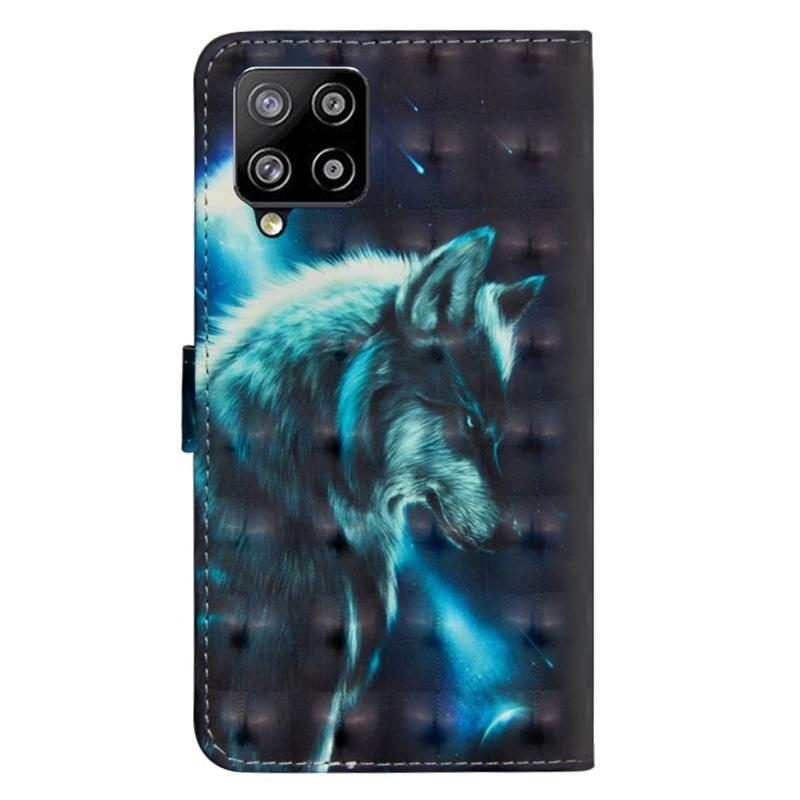 Print PU kožené peněženkové puzdro na mobil Samsung Galaxy A42 5G - vlk