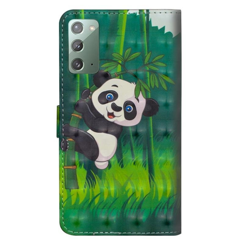 Print PU kožené peněženkové puzdro na mobil Samsung Galaxy Note 20/Note 20 5G - panda na bambuse