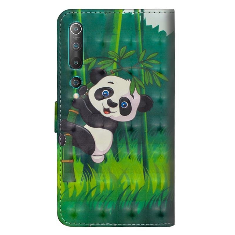 Print PU kožené peněženkové puzdro na mobil Xiaomi Mi 10 / Mi 10 Pro - panda na bambuse