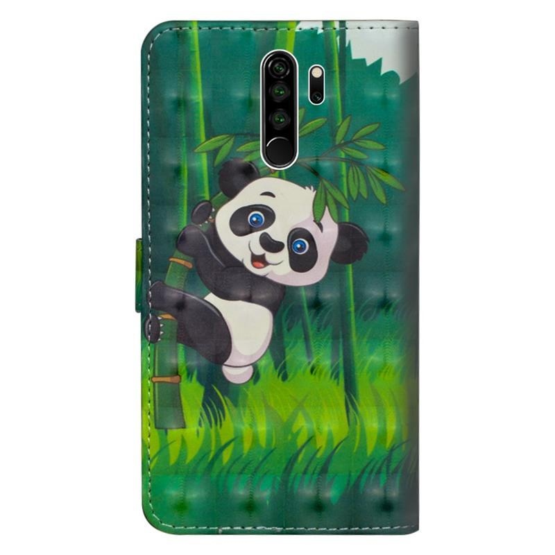 Print PU kožené peněženkové puzdro na mobil Xiaomi Redmi Note 8 Pro - panda na bambuse