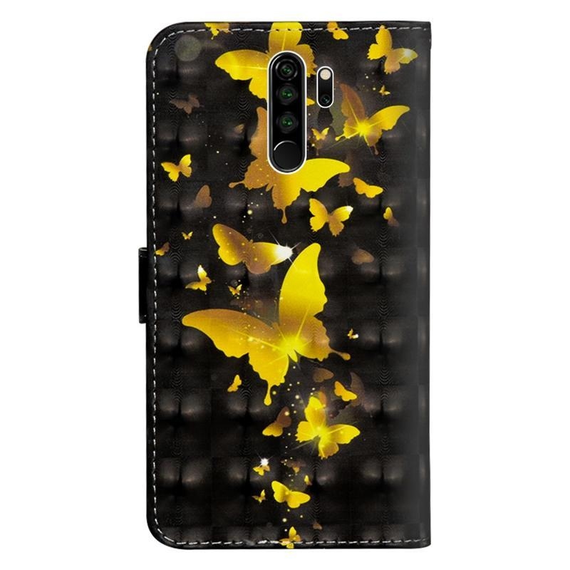 Print PU kožené peňaženkové puzdro na mobil Xiaomi Redmi Note 8 Pro - zlatí motýle