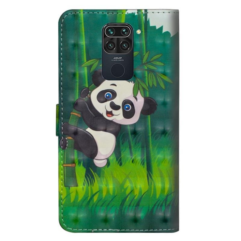 Print PU kožené peněženkové puzdro na mobil Xiaomi Redmi Note 9 - panda na bambuse