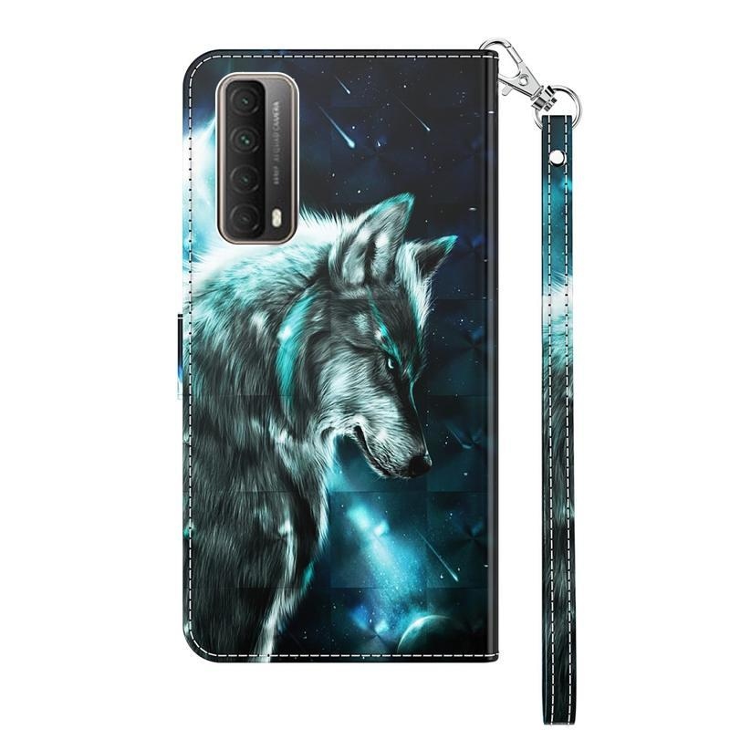 Print PU kožené peněženkové puzdro pre mobil Huawei P Smart (2021) - vlk
