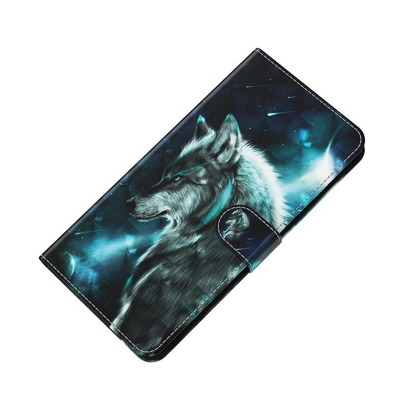 Print PU kožené peněženkové puzdro pre mobil Huawei P Smart (2021) - vlk
