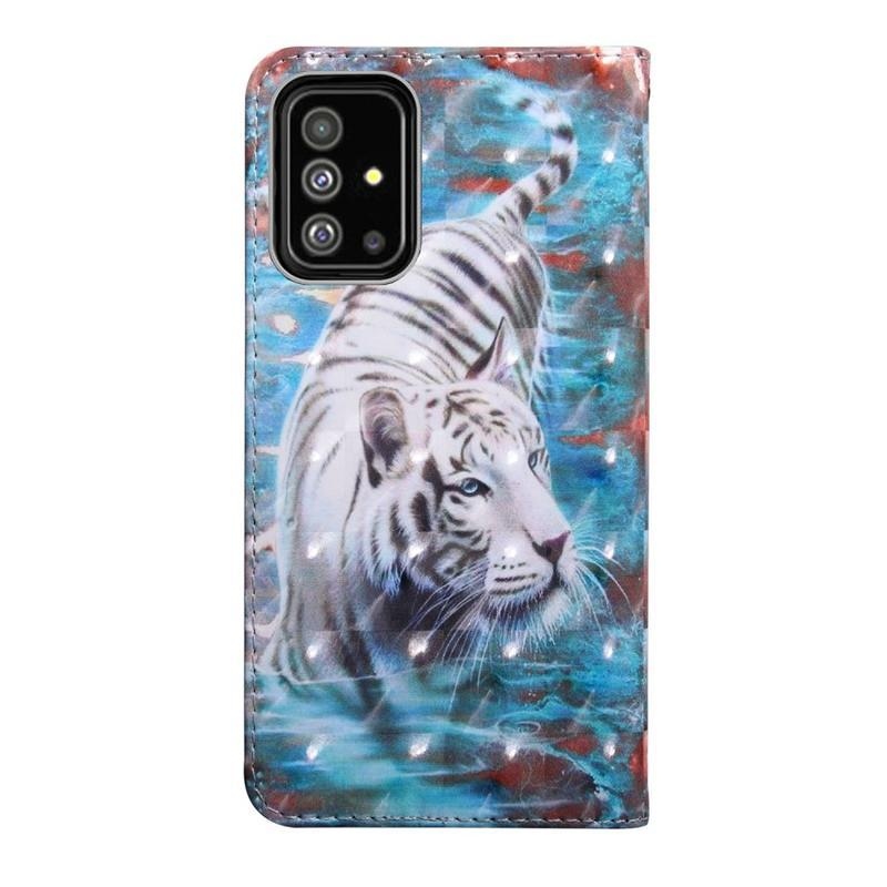 Light PU kožené peněženkové púzdro pre mobil Samsung Galaxy A71 - biely tiger