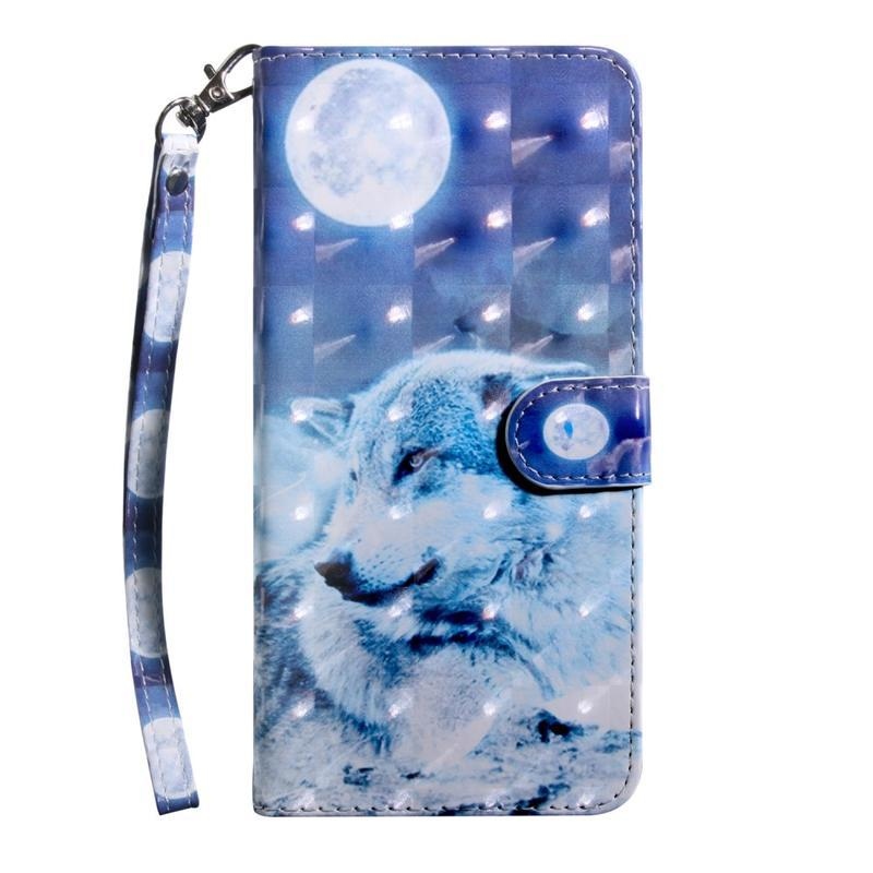 Light PU kožené peněženkové púzdro pre mobil Samsung Galaxy A71 - biely vlk