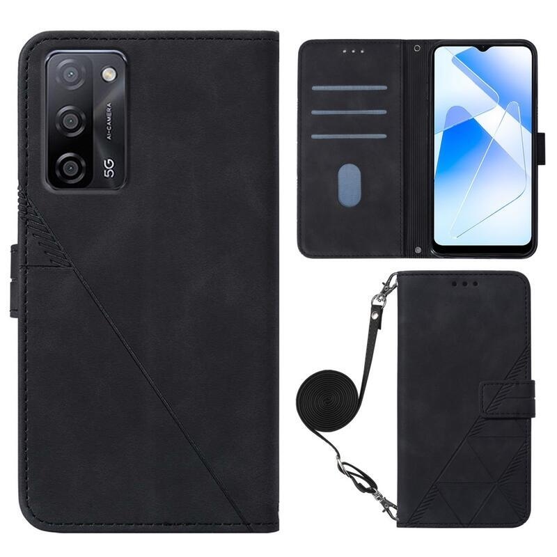Line PU kožené peňaženkové púzdro na mobil Oppo A16s/A54s - čierne