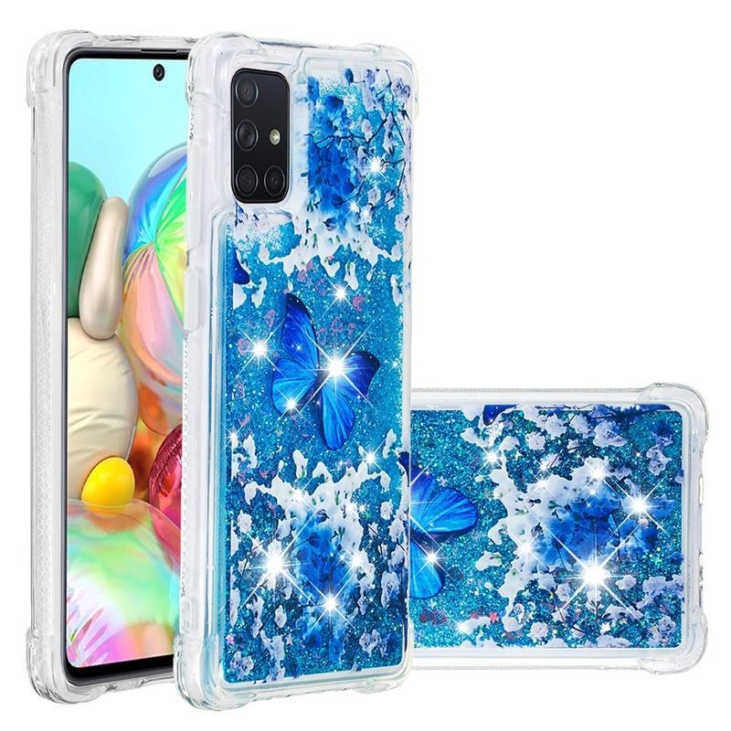 Liquid presýpacie obal gélový kryt na mobil Samsung Galaxy A71 - modrý motýľ