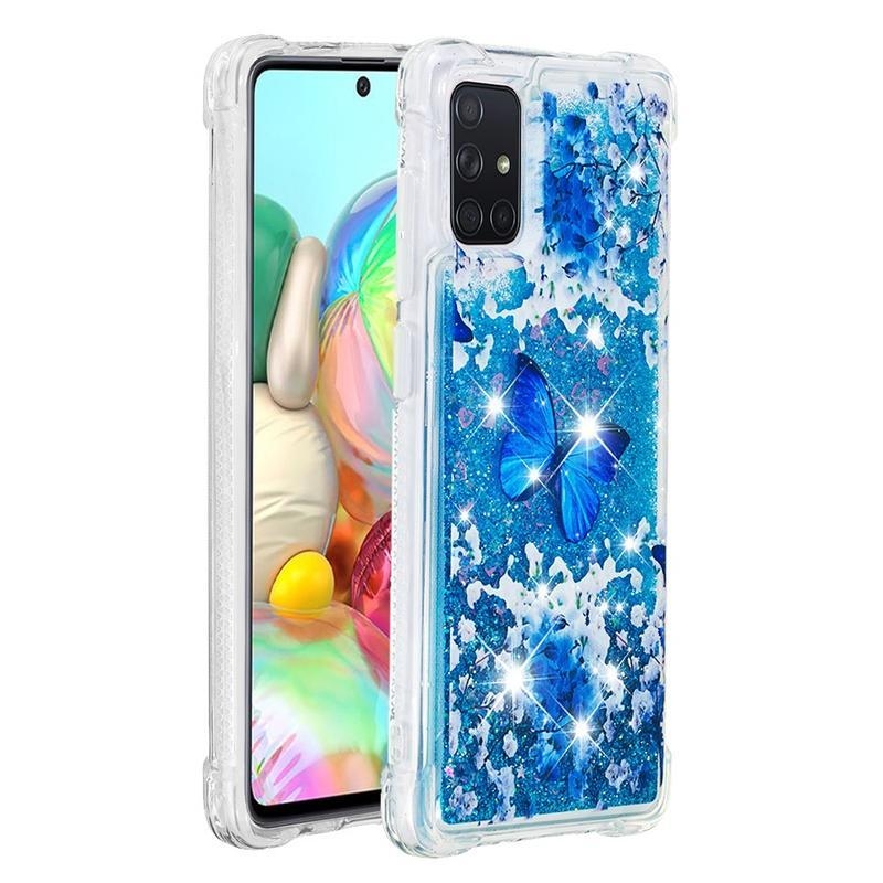 Liquid presýpacie obal gélový kryt na mobil Samsung Galaxy A71 - modrý motýľ