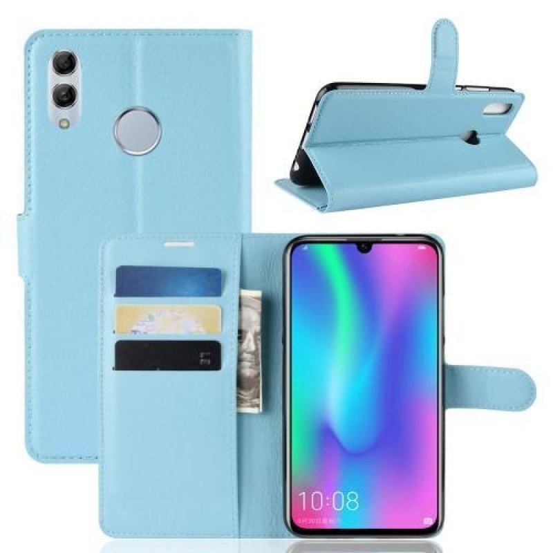 Litchi PU kožené peňaženkové puzdro na mobil Honor 10 Lite a Huawei P Smart (2019) - svetlomodré