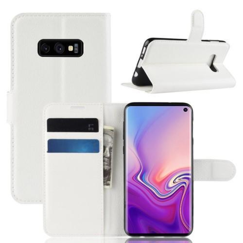 Litchi PU kožené peňaženkové puzdro na Samsung Galaxy S10e - biele