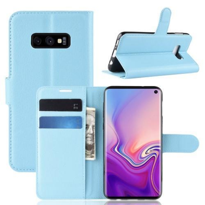 Litchi PU kožené peňaženkové puzdro na Samsung Galaxy S10e - modré