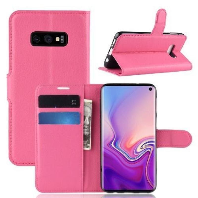 Litchi PU kožené peňaženkové puzdro na Samsung Galaxy S10e - rose