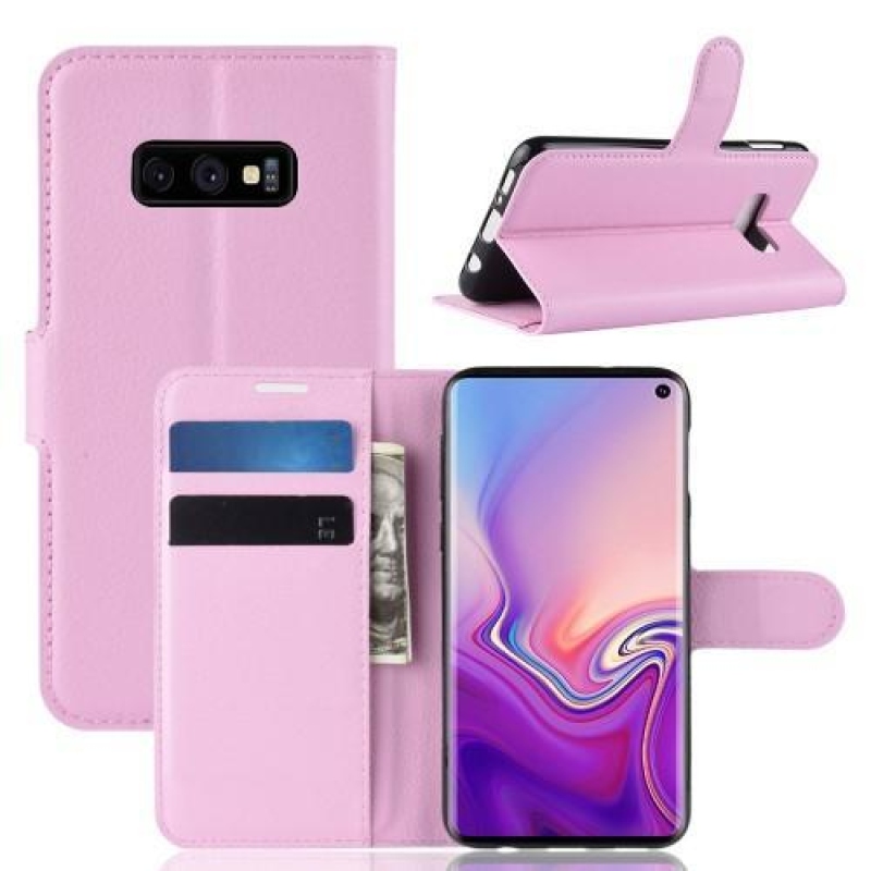 Litchi PU kožené peňaženkové puzdro na Samsung Galaxy S10e - ružové