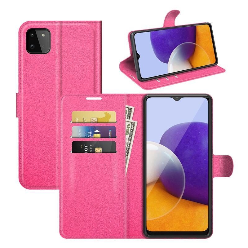 Litch PU kožené peňaženkové púzdro pre mobil Samsung Galaxy A22 5G - rose
