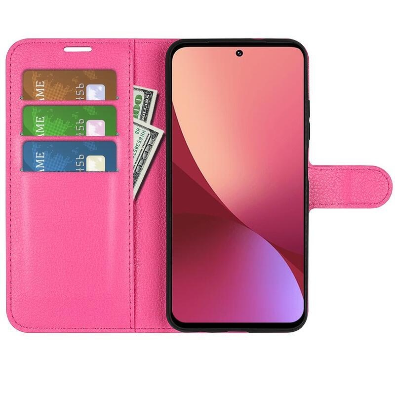 Litchi PU kožené peňaženkové púzdro pre mobil Xiaomi 12/12X - rose