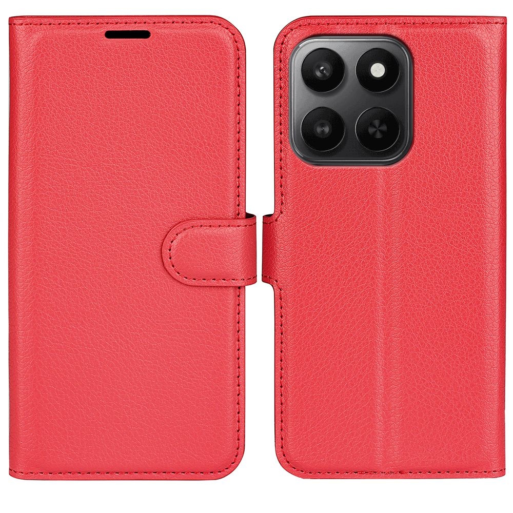 Litchi knižkové puzdro na Honor 400 Smart 5G/4G/Honor X7d - červené