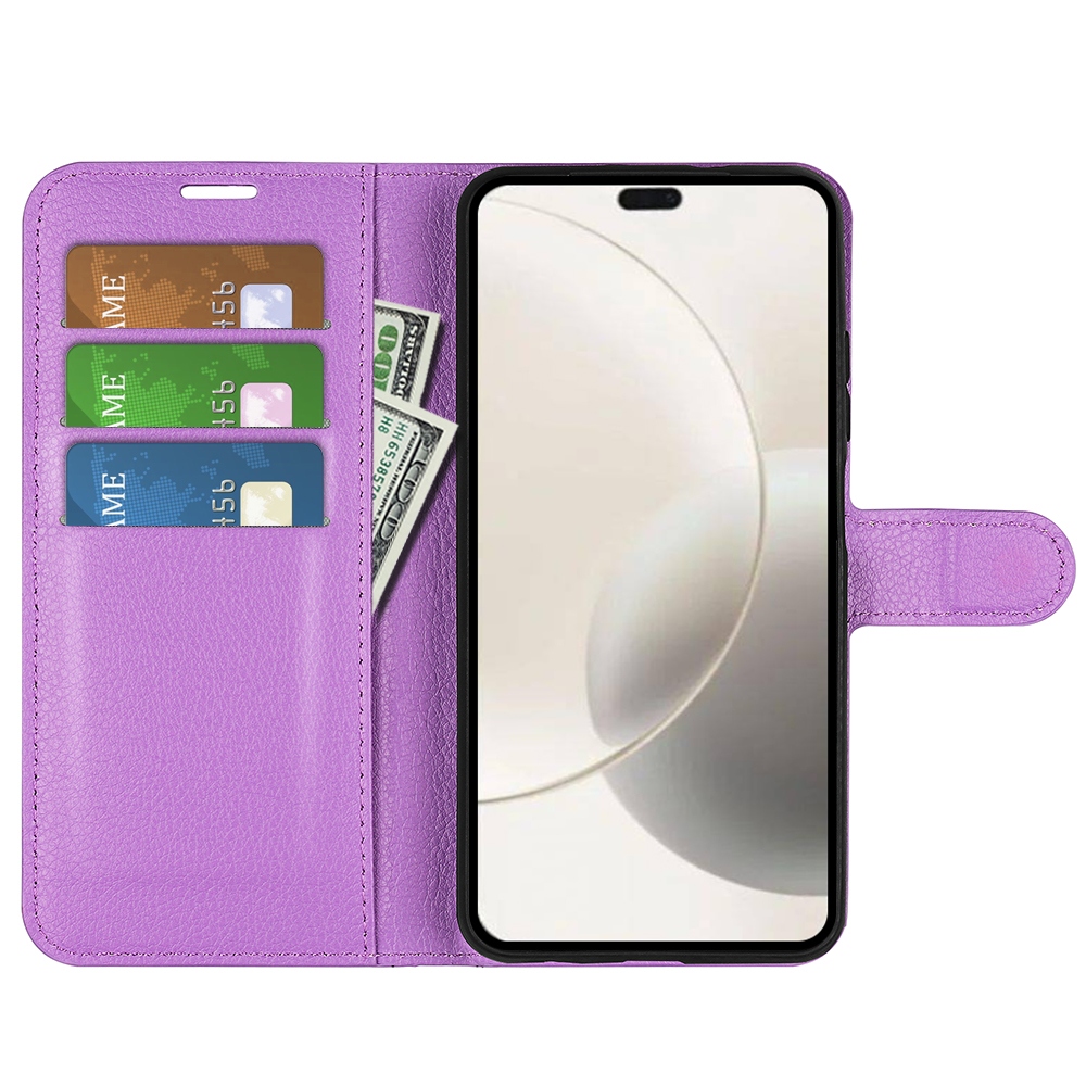 Litchi knižkové puzdro na Honor 400 Smart 5G/4G/Honor X7d - fialové