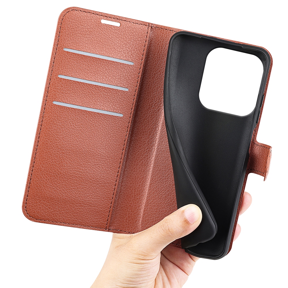 Litchi knižkové puzdro na Honor 400 Smart 5G/4G/Honor X7d - hnedé