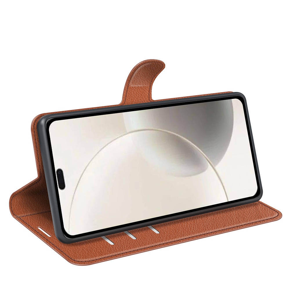 Litchi knižkové puzdro na Honor 400 Smart 5G/4G/Honor X7d - hnedé