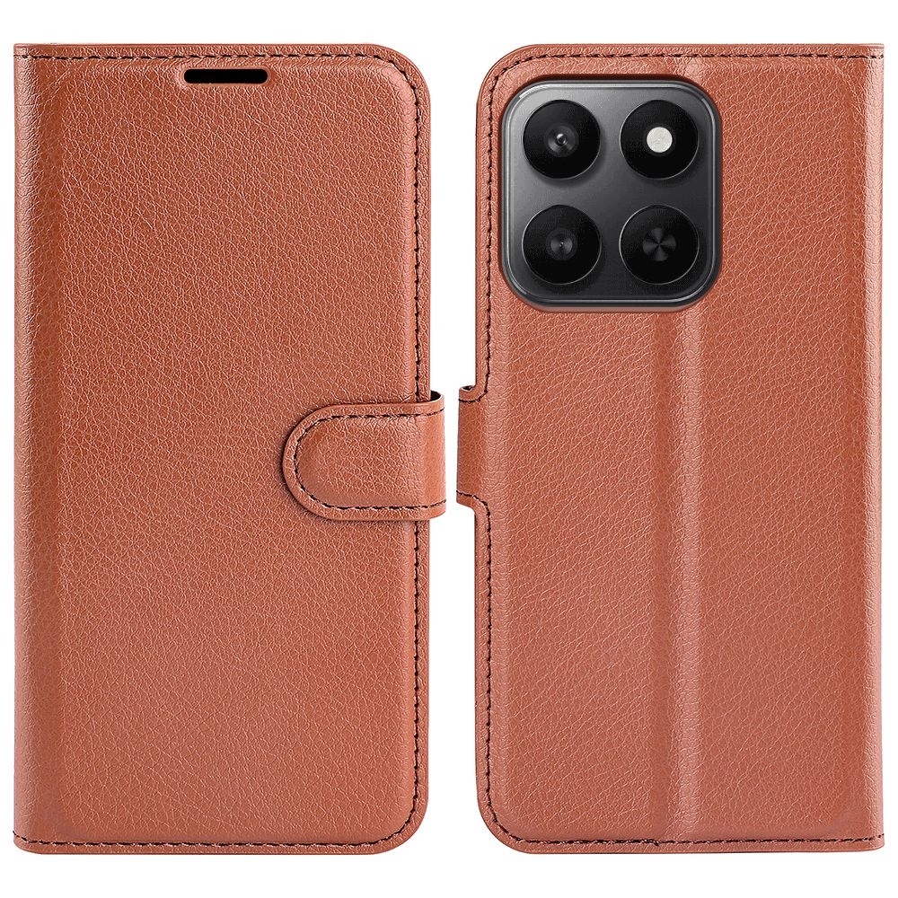 Litchi knižkové puzdro na Honor 400 Smart 5G/4G/Honor X7d - hnedé