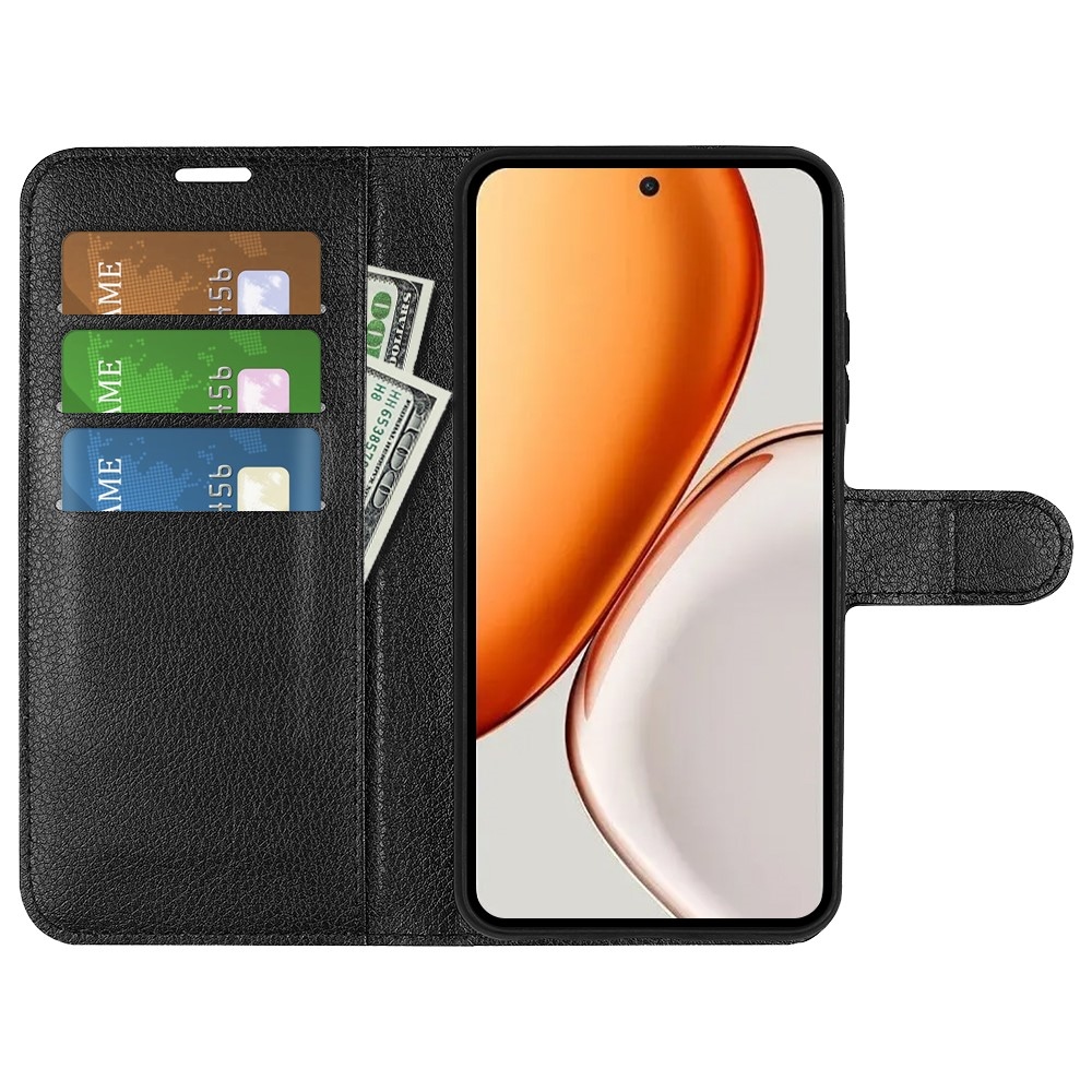 Litchi knižkové puzdro na Honor Magic 8 Lite 5G - čierne